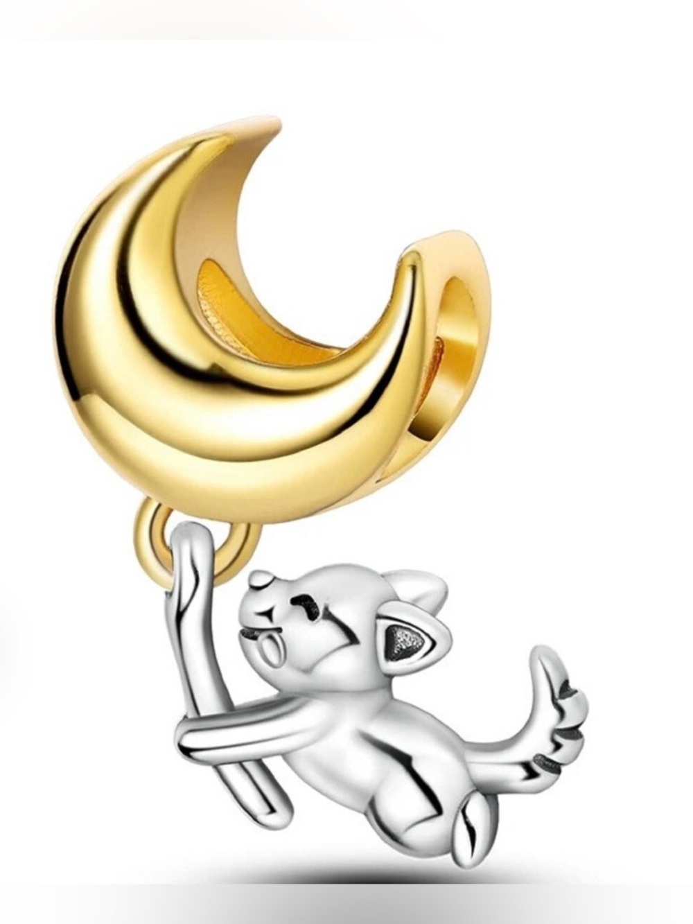925 Puppy Hanging From Moon Charm Dangle Bead